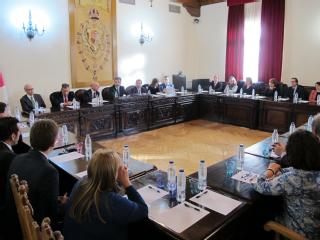 Carlos Lesmes durante su reunión con jueces y magistrados de Toledo celebrado en la sede de la Audiencia Provincial